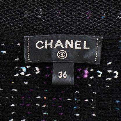 Chanel 21p Coco Mark Button Tweed Fringe Cardigan P70494k10051 Black 36