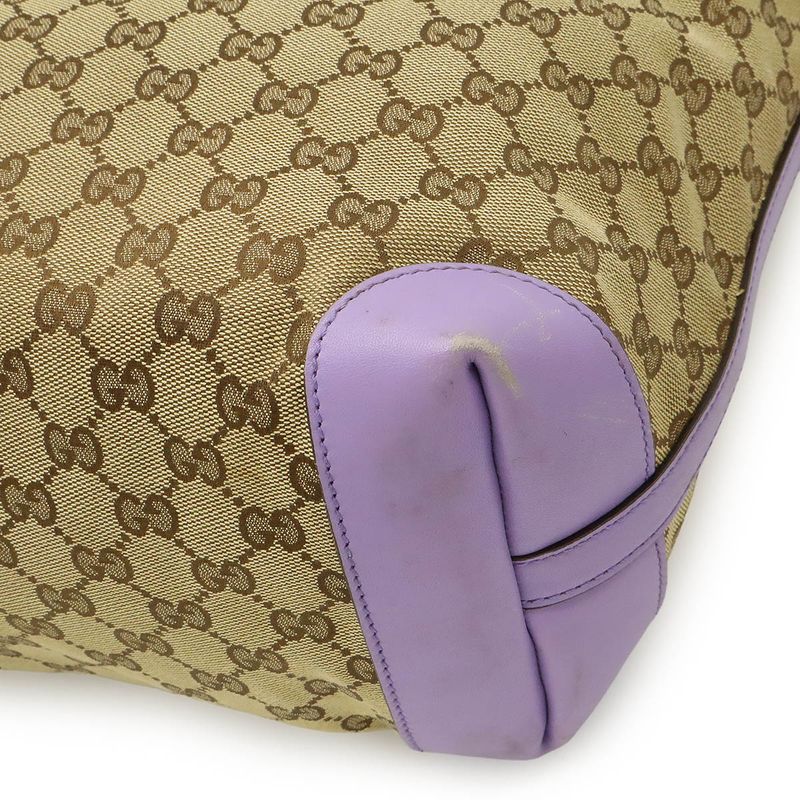 Gucci GG Canvas Tote Bag Shoulder Bag Semi Shoulder Leather Khaki Beige Purple