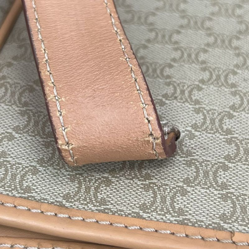 Celine Tote Macadam Shoulder Bag Beige Leather 33ka787