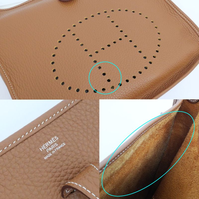 Hermes Evelyne 3 PM Gold Taurillon Clemence W Shoulder Bag Brown