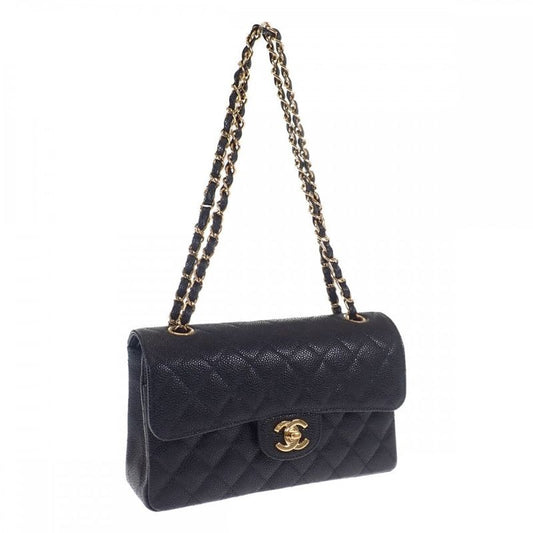 Chanel Classic Small Shoulder Bag Caviar Leather Black Gold Hardware