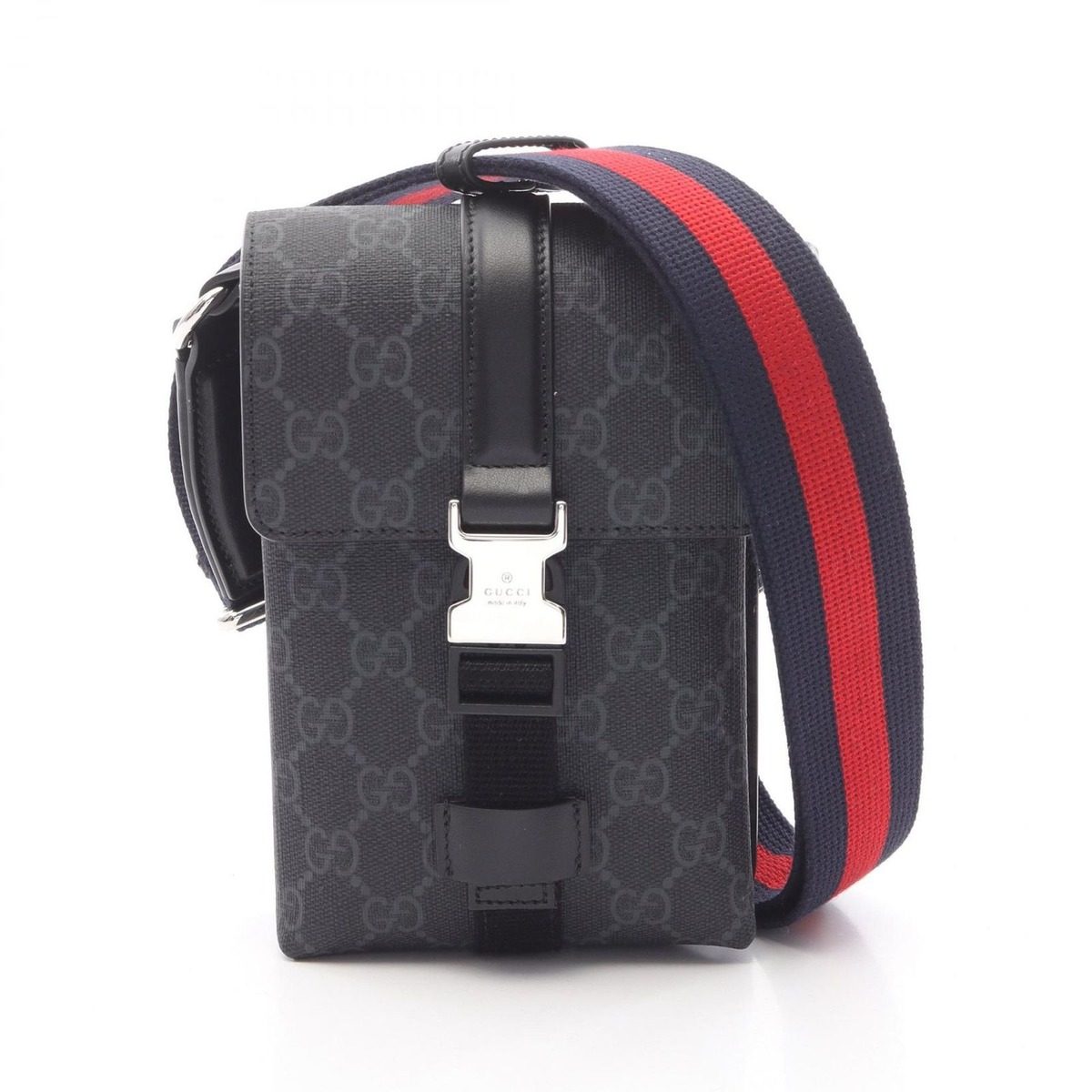 Gucci Shoulder Bag Super Mini GG Supreme Black Leather Pouch