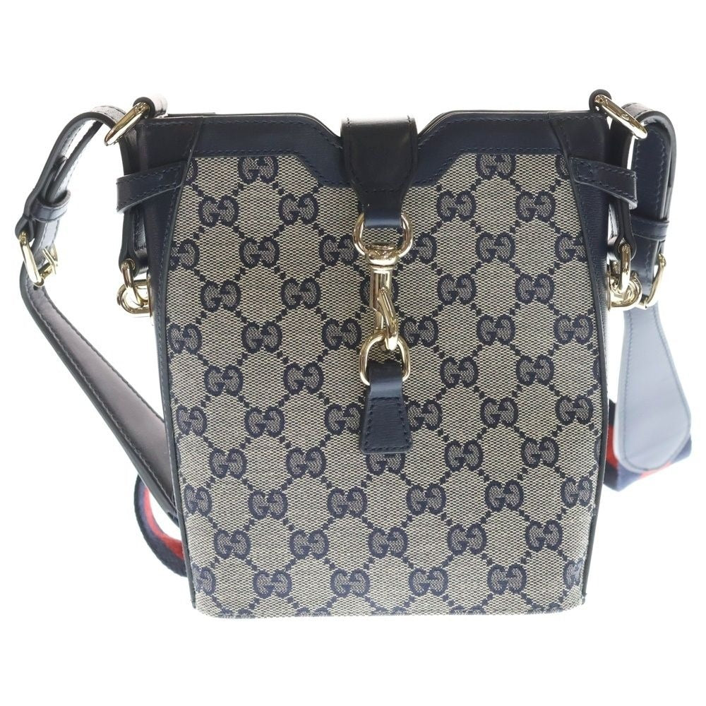Gucci GG Canvas Small Bucket Cross Mini Beige Navy Shoulder Bag