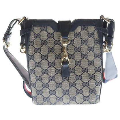 Gucci GG Canvas Small Bucket Cross Mini Beige Navy Shoulder Bag