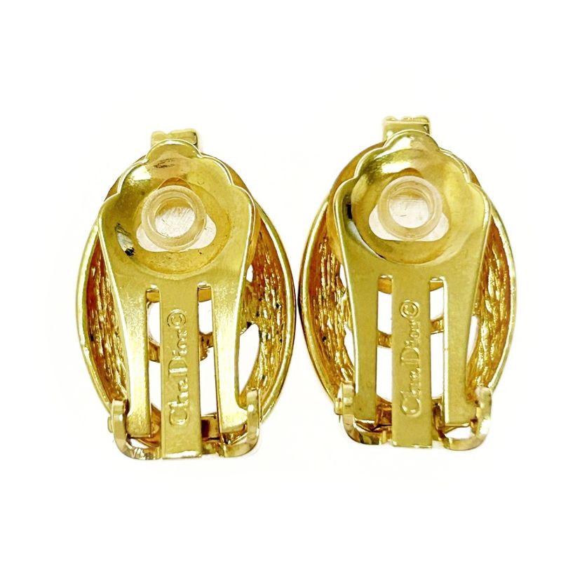 Christian Dior GP Rhinestone CD Logo Oval Earrings Gold 364052 Earrings