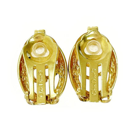 Christian Dior GP Rhinestone CD Logo Oval Earrings Gold 364052 Earrings
