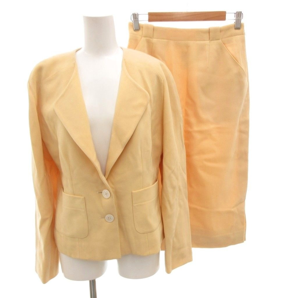 Hermes Vintage Set Suit Formal Jacket Skirt Wool 38 Yellow FF