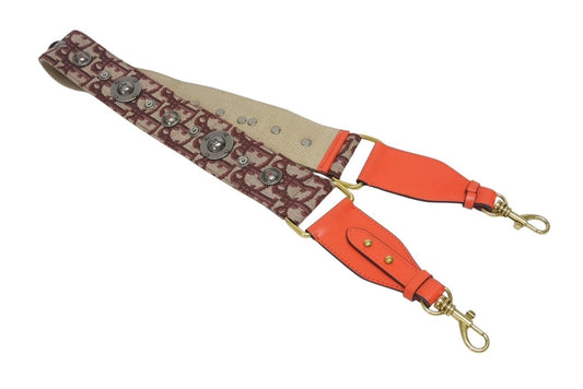 Dior Shoulder Strap Trotter Studs Leather Canvas Bordeaux