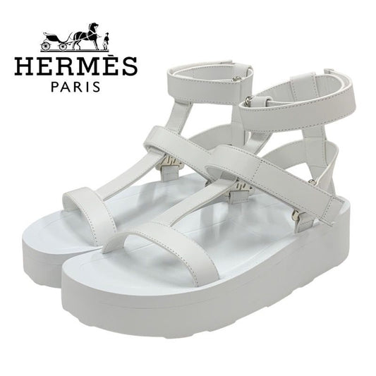Hermes Enid Sandals Shoes Leather White Unused