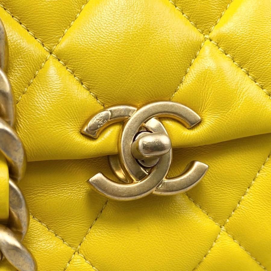 Chanel Shoulder Bag Mini Flap Bag As3205 Matelasse Lambskin Coco Mark Yellow