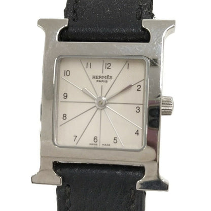 Hermes Watch Quartz SS Leather Silver Black Gray Dial