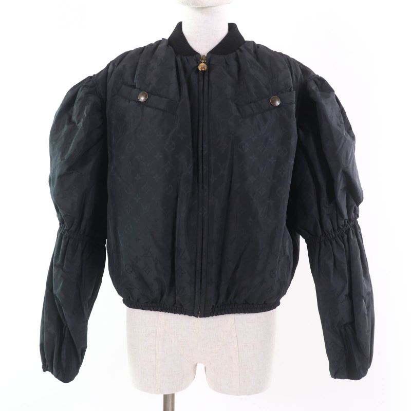 Louis Vuitton 22SS Silk Monogram Bishop Sleeve Bomber Jacket Black 36 Hanger