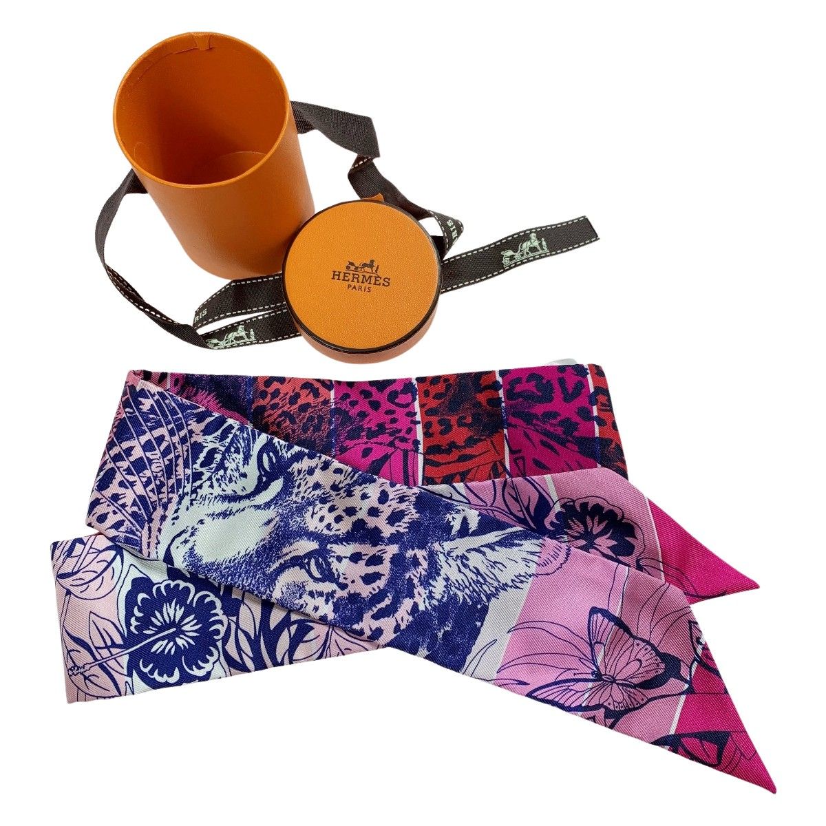 Hermes Leopard 100% Silk Twilly Red X Rose Silk Scarf