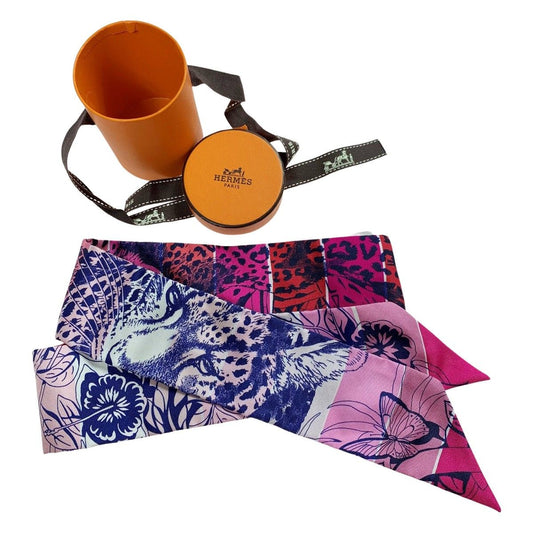 Hermes Leopard 100% Silk Twilly Red X Rose Silk Scarf