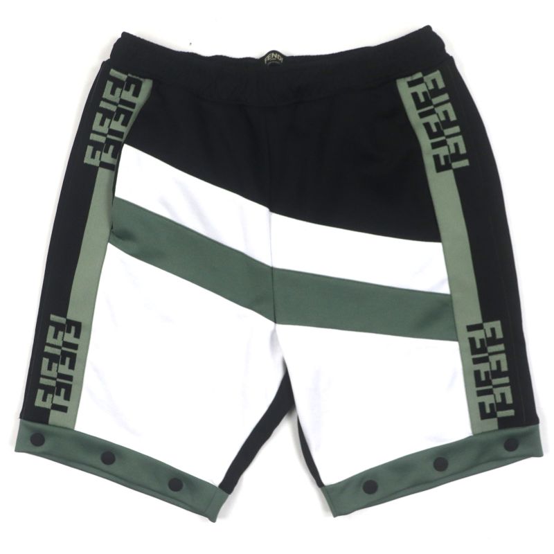  Fendi Fab557 FF Logo 2WAY Jersey Track Pants Green Black White S Made In