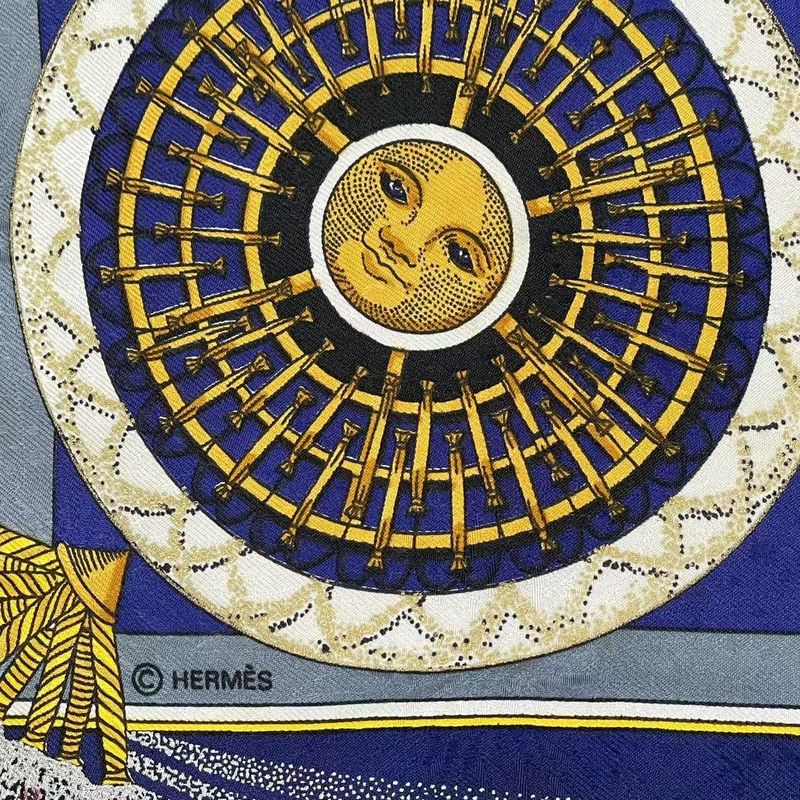 Hermes Carree 90 FEUX D'artifice Artisanal Fire Silk Scarf Navy