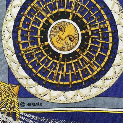 Hermes Carree 90 FEUX D'artifice Artisanal Fire Silk Scarf Navy