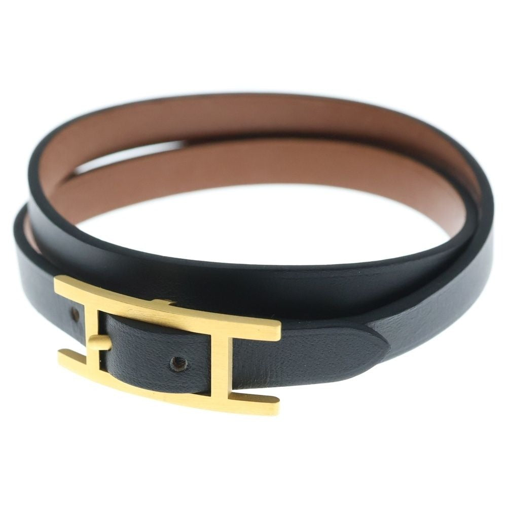 Hermes Leather Bracelet T-engraved Black