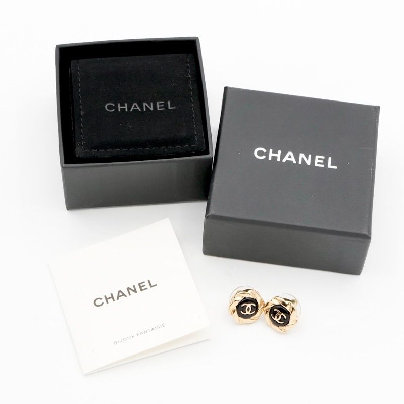 Chanel Earrings Earring Gold Black Coco Mark