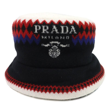 Prada 2022 1hc248 Wool Cashmere Logo Padded Knitted Bucket Hat Black White Red
