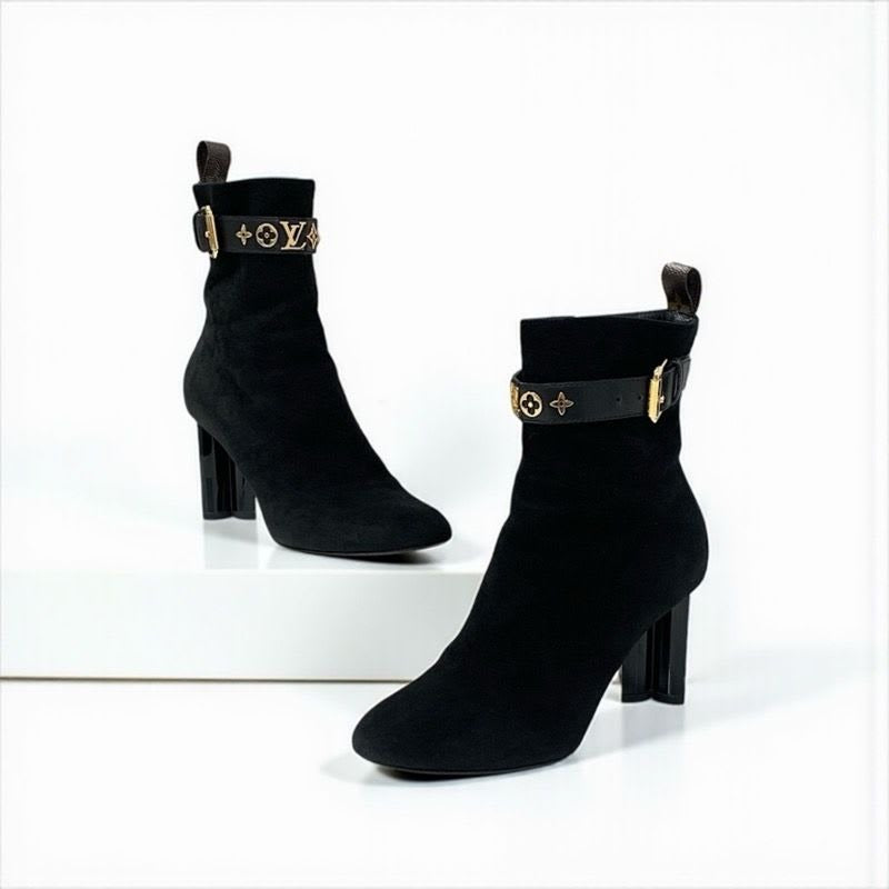 Louis Vuitton Silhouette Line Monogram Boots Short Shoes Suede Black
