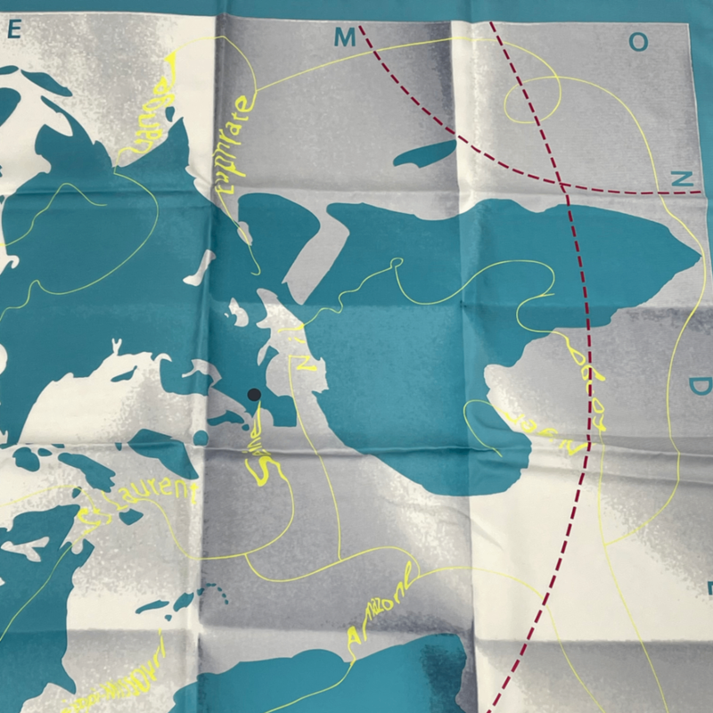 Hermes Carre 90 Scarf Map-patterned Silk Blue