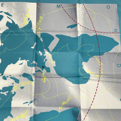 Hermes Carre 90 Scarf Map-patterned Silk Blue