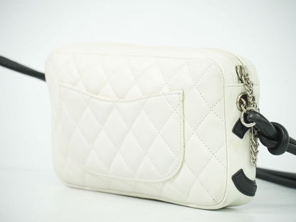 Authentic Chanel Coco Mark Cambon Line 2WAY Handbag Pouch Leather White Black