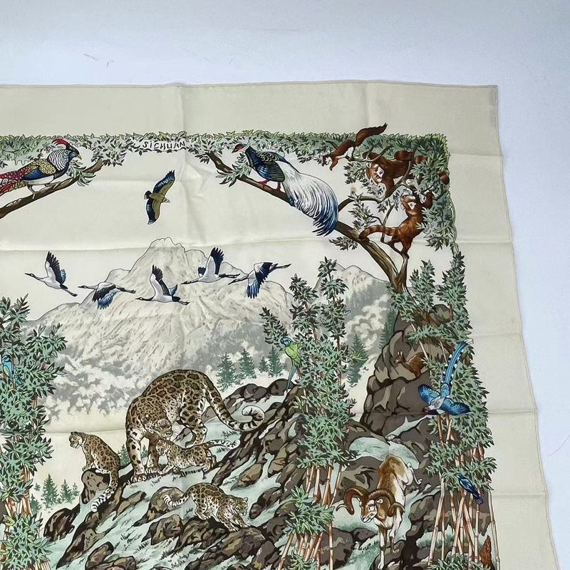 Hermes Carre 90 Sichuan Silk Scarf White