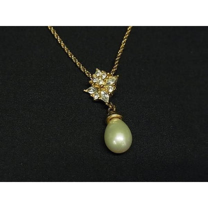 Christian Dior Necklace Pearl Gold Metal Faux Rhinestone — view 3