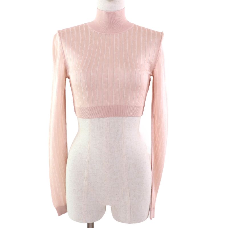 Fendi 2023 Fzx834 Cropped High Neck Long Sleeve Knit Top Pink 36 Made In Italy