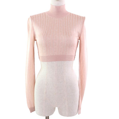 Fendi 2023 Fzx834 Cropped High Neck Long Sleeve Knit Top Pink 36 Made In Italy