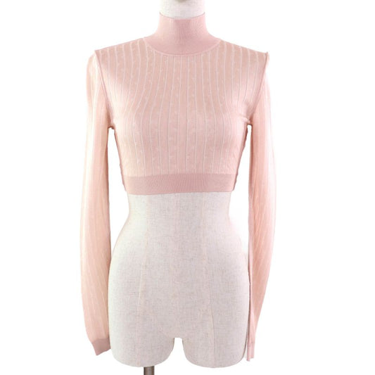Fendi 2023 Fzx834 Cropped High Neck Long Sleeve Knit Top Pink 36 Made In Italy