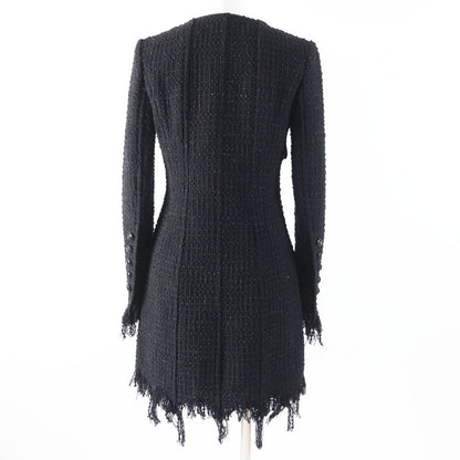 CHANEL 22C P71826 Runway Wear Rhinestone Coco Button Iridescent Tweed Coat