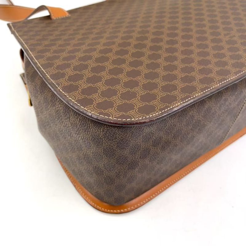 Celine Macadam Leather X PVC Brown Shoulder Bag Gold