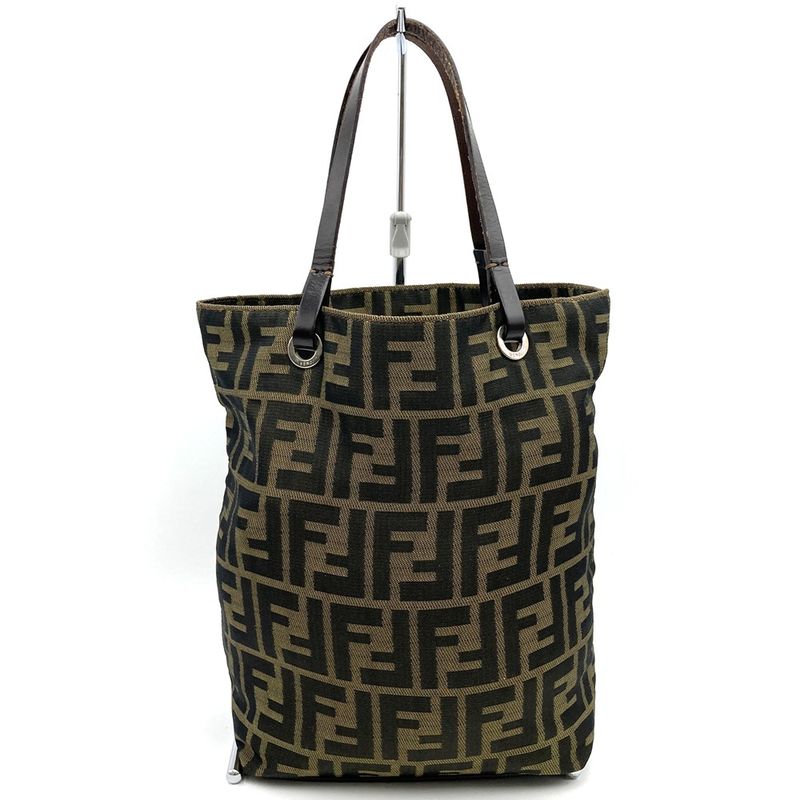 Fendi Handbag Khaki Nylon And Leather Zucca Women Men