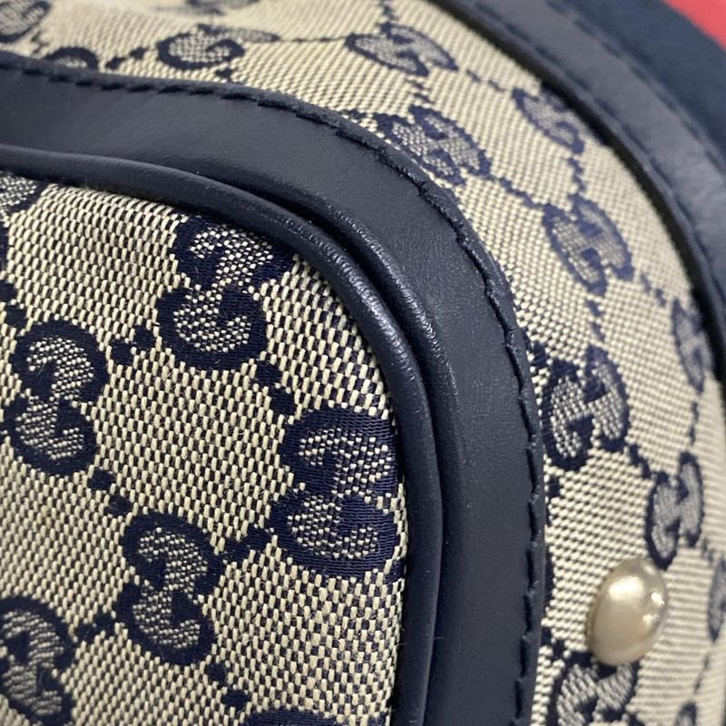Gucci Handbag GG Pattern 269876 Navy X Ivory X Red Mini Boston Leather