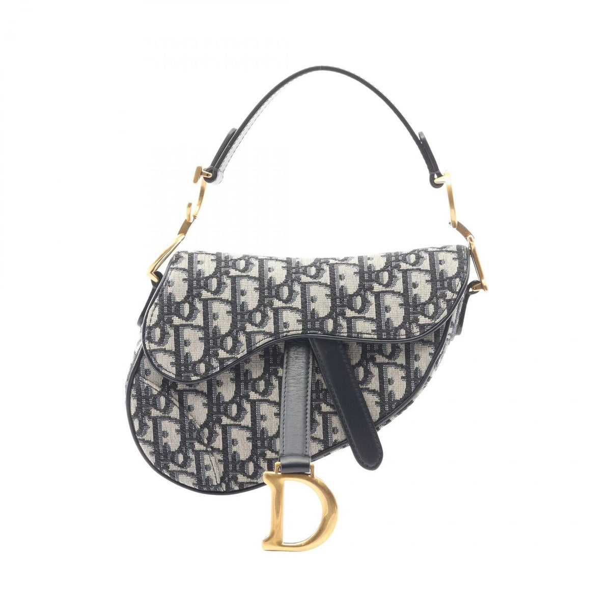Dior Saddle Bag Mini Oblique Peacock Navy Canvas Leather Ivory
