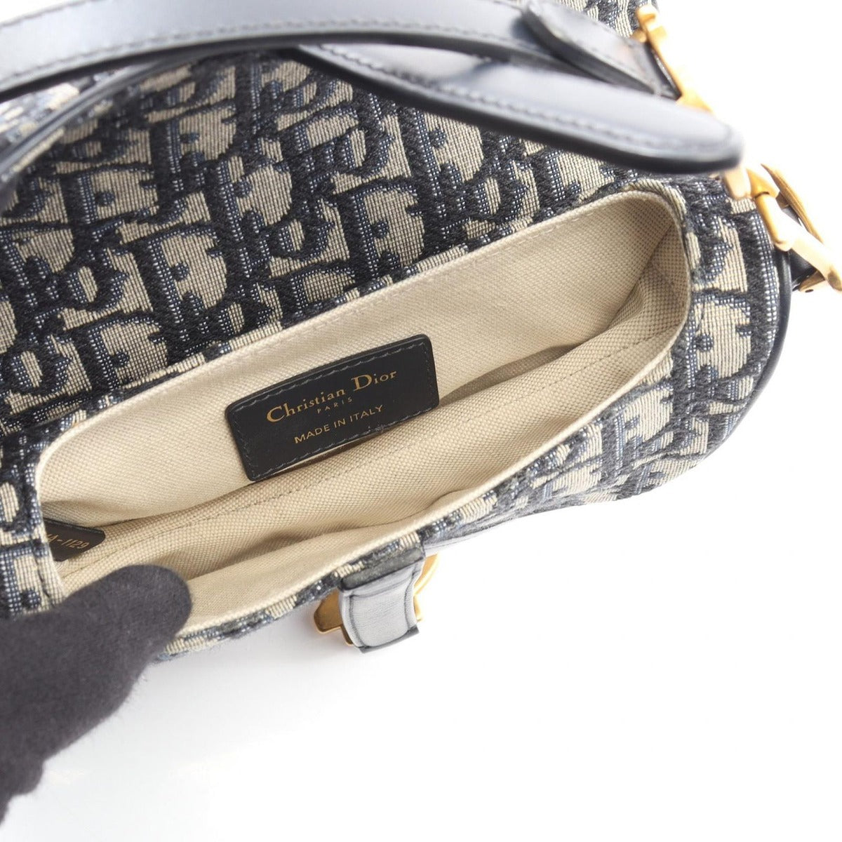 Dior Saddle Bag Mini Oblique Peacock Navy Canvas Leather Ivory — view 3