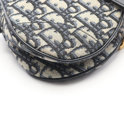 Dior Saddle Bag Mini Oblique Peacock Navy Canvas Leather Ivory — view 5
