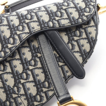 Dior Saddle Bag Mini Oblique Peacock Navy Canvas Leather Ivory — view 6