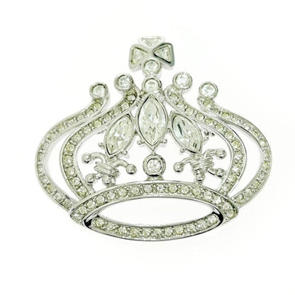 Christian Dior Rhinestone Crown Brooch Pendant Top Silver