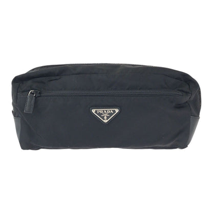 Prada Tessuto Saffiano Black Silver Nylon Leather Clutch