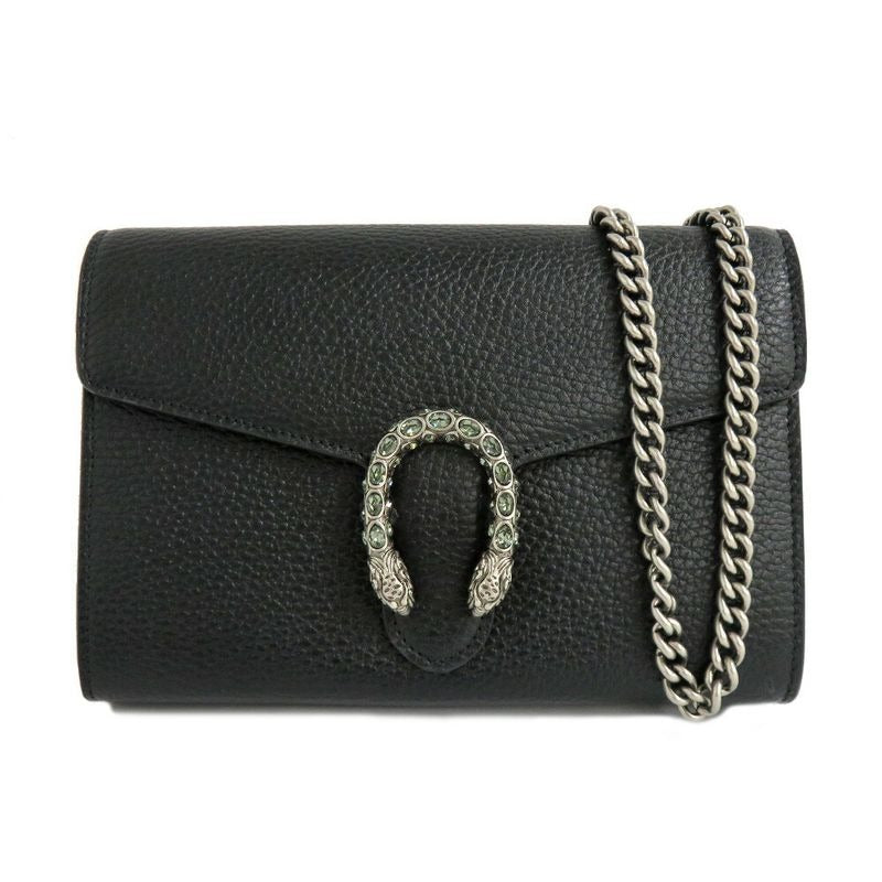 Gucci Dionysus Chain Wallet Leather Black Crystal Taiga