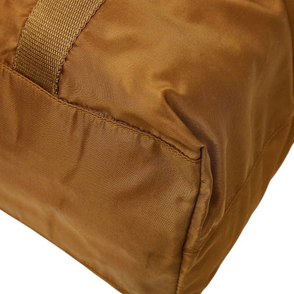 Plat Da Triangle Logo Plate Tote Shoulder Bag Brown Nylon Leather Women Prada