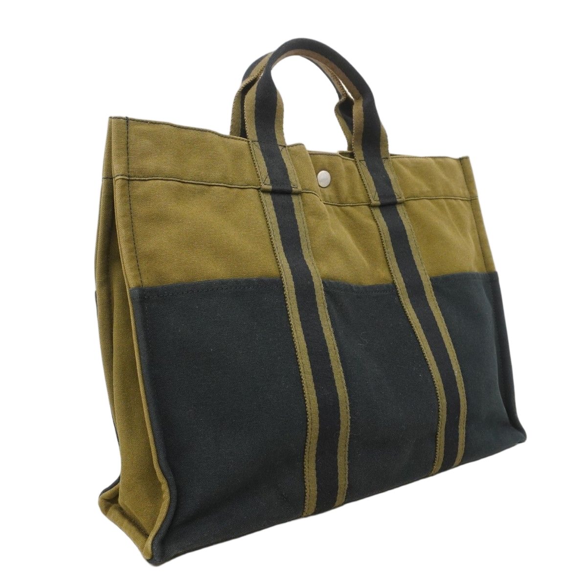 Hermes Tote Fourre Tout MM Canvas Black Khaki Silver — view 2