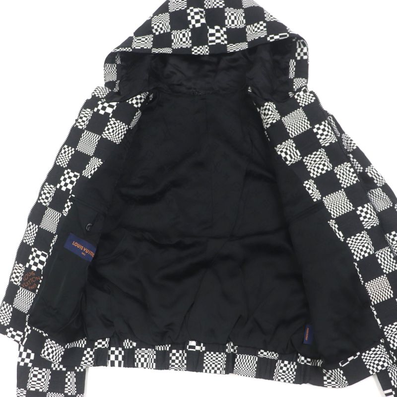  Louis Vuitton Hkb90w Damier Hooded Zip-up Jacket Black White 44 Made In Italy