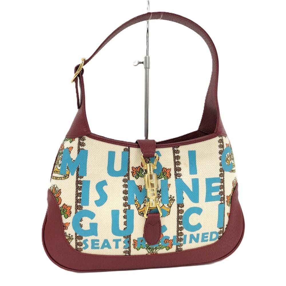 Gucci Jackie Small Shoulder Bag Music IS Mine Canvas Leather Red