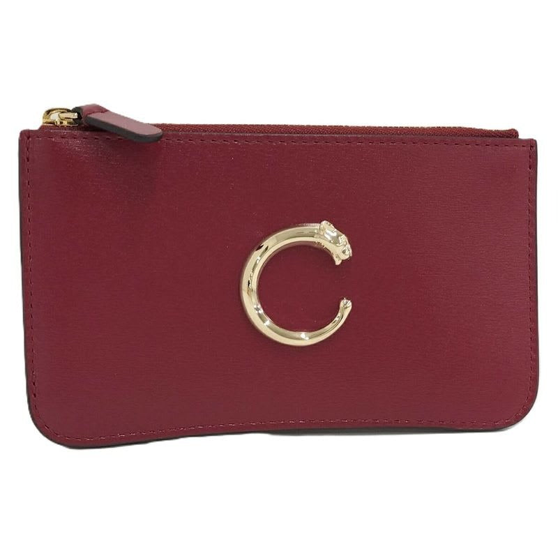 Cartier Card Holder Fragment Case Panther C Leather Bordeaux