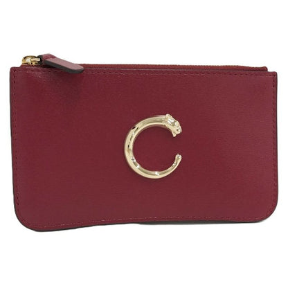 Cartier Card Holder Fragment Case Panther C Leather Bordeaux